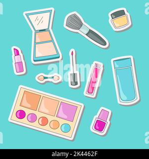 Illustration von Make-up-Aufkleber, die niedlichen und süßen flachen Design gesetzt sind Stock Vektor
