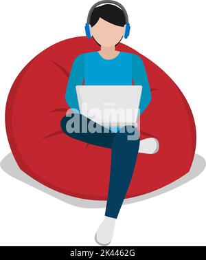 Ein Mann, der von seinem Laptop aus arbeitet das Konzept, von einem Vektordesign-Haus aus ferngesteuert zu arbeiten, isolierte einen weißen Hintergrund Stock Vektor