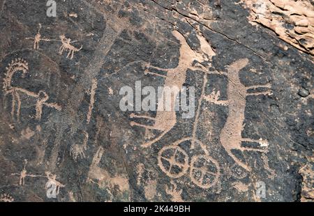 Zwei Pferde und Wagen um 1000BC Jubbah Saudi-Arabien Stockfoto