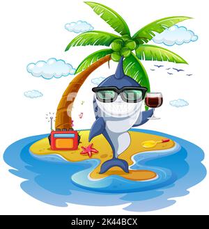 Hai trinken Wein auf der Insel Illustration Stock Vektor