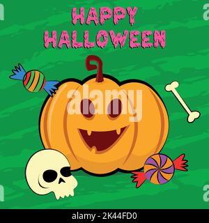 halloween-Karte mit Kürbis auf grünem Handy Illustration Stock Vektor