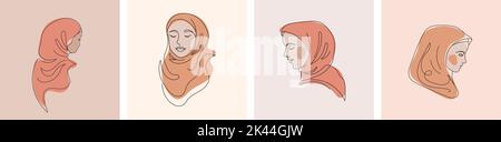 Frauen in Hijab Kollektion, Vektor-Logo und Branding Design-Vorlagen in minimalem Stil, für Beauty-Center, Modestudio, Friseursalon und Kosmetik Stock Vektor