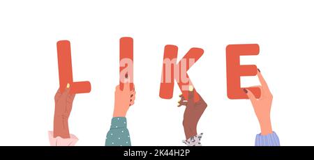 Gruppe von verschiedenen weiblichen Händen halten rote Wort wie. Verschiedene multiethnische Menschen sind zusammen. Vektor handgezeichnete Illustration im Cartoon-Stil Stock Vektor
