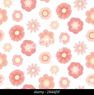 Zartes Vektormuster mit flachen, handgezeichneten Blumen auf weißem Hintergrund. Zarte Cartoon ditsy Hintergrund. Pastellfarbene Blütenstruktur Stock Vektor