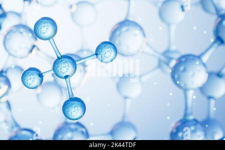 Molekulare Struktur von Glas, Biotechnologie-Konzept, 3D Rendering. Digitale Zeichnung des Computers. Stockfoto