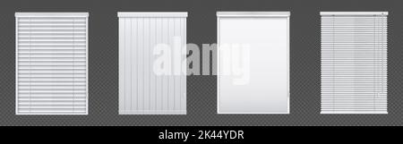 Fenster mit Jalousie und Rollladenvorhängen. Kunststoff pvc Einflüßigen Jalousien Vorderansicht. Home Fassade Designelemente isoliert auf transparent Stock Vektor