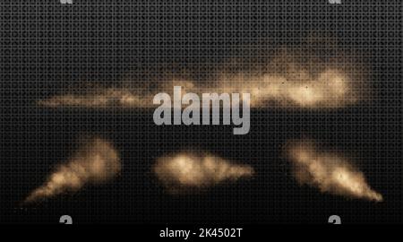 Sandwolken, Auto, Sandsturm oder Staub schmutzige braune Rauchspuren. Starker, dicker Smog mit Motten und Bodenpartikeln, Geschwindigkeitseffekt. Isoliertes Gewitter, Luft Stock Vektor