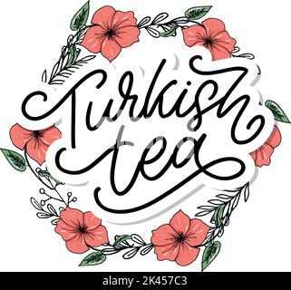 Türkische Traditionen der Teezeremonie. Teezeit. Dekorative Elemente für Ihr Design. Vektor-Illustration mit orientalischer Tasse auf weißem Hintergrund. Stock Vektor