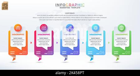 Infografik Business Design Kreis minimal Symbole bunte Marketing Vorlage Vektor. 5 Optionen oder Schritte zum Bannerstil. Sie können für Marketing PR Stock Vektor