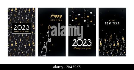 Frohes Neues Jahr - 2023 . Sammlung von Grußkarten Hintergrund Designs, Neujahr, Social Media Werbe-Inhalte. Illustration Stock Vektor