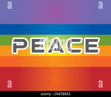 Peace Word Letters - Flagge auf Regenbogen Hintergrund - bunt Stock Vektor