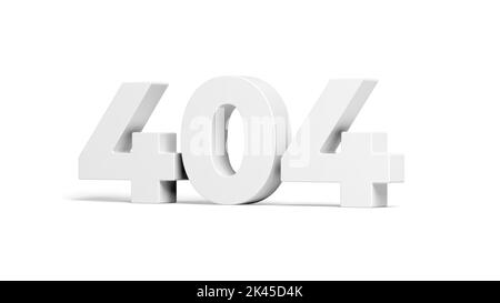 404 Fehler auf weißem Hintergrund isoliert. Seite nicht gefunden. 3D Abbildung. Stockfoto