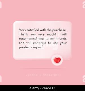 3D Vektorsymbol Nachrichtendialog, Kommentar, Antworttaste mit rotem Herzen. Vektor realistische isolierte Illustration Stock Vektor