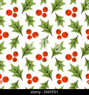 Weihnachtliches Nahtmuster mit Stechpalme Stock Vektor