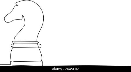 Fortlaufende eine-Linie-Zeichnung des Schachfiguren-Pferdes. Vektorgrafik Stock Vektor