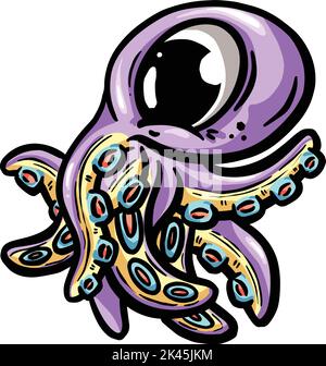 Cute Cartoon Octopus mit großen Augen für Logo oder Maskottchen Design in Vector Stock Vektor