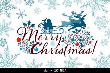Banner für frohe Weihnachten. Weihnachtsmann auf Rentieren. Vektorgrafik Stock Vektor