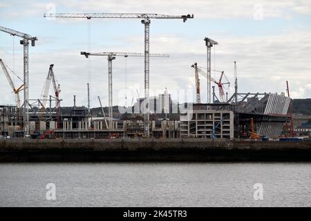 Laufende Bauarbeiten am Everton FCS-Neugelände in bramley-moore Dock liverpool uk Stockfoto