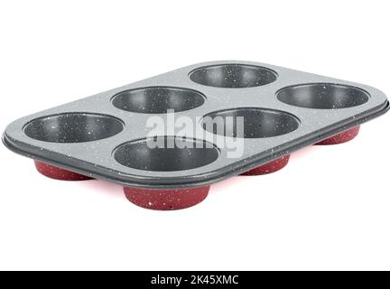 Metallform für die Herstellung von Muffins im Ofen zu Hause. Speicherplatz kopieren. Stockfoto
