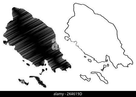 Mussau-Insel (Neuguinea, Pazifischer Ozean, Bismarck-Archipel, St. Matthias-Inseln) Kartenvektordarstellung, Scribble-Skizze Mussau, Eloaua und Emana Stock Vektor