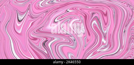Abstrakter rosa Hintergrund, bemalte Textur. Breites Banner, kreatives, witziges Design. Moderner Panorama-Hintergrund, flüssiger Lack-Effekt. Grafikmuster. Art déco Stockfoto