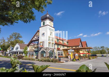 Cheese Haus Frankenmuth Michigan USA Gebäude Außenansicht Architektur im bayerischen Stil Cheese Shop und touristische Souvenirs Stadt Frankenmuth Stockfoto