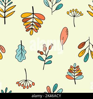 Nahtlose bunte Herbstblätter im Doodle-Stil. Hallo, Herbst. Für Textil, Hintergrund oder Bildschirmschoner. Vektorgrafik Stock Vektor