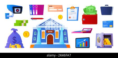 Bankensystem und Finanzen - flaches Design-Stil Objekt gesetzt Stock Vektor