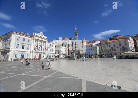 Piran: Tartini Central Square, Slowenien Stockfoto