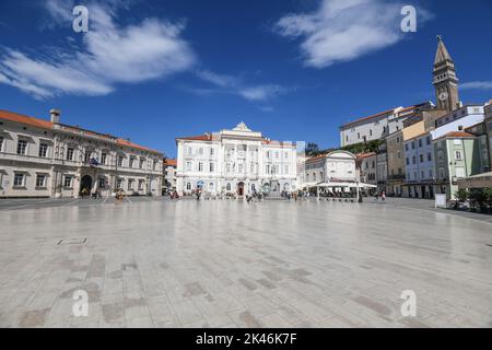 Piran: Tartini Central Square, Slowenien Stockfoto