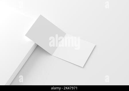 Quadratische gefaltete Einladungskarte mit weißem Umschlag 3D Rendering Mockup Stockfoto