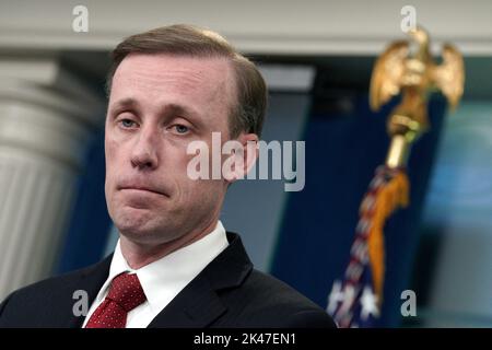 Washington DC, USA. 30. September 2022. Der nationale Sicherheitsberater Jake Sullivan spricht am 30. September 2022 bei einer Pressekonferenz im Weißen Haus in Washington. Foto von Yuri Gripas/ABACAPRESS.COM Quelle: Abaca Press/Alamy Live News Stockfoto