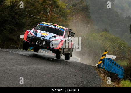 Auckland, Neuseeland. 01. Oktober 2022. 11 NEUVILLE Thierry (bel), WYDAEGHE Martijn (bel), Hyundai Shell Mobis World Rally Team, Hyundai i20 N Rally 1, Aktion während der Rallye Neuseeland 2022, 11. Lauf der WRC World Rally Car Championship 2022, vom 29. September bis 2. Oktober 2022 in Auckland, Neuseeland - Foto Nikos Katikis / DPPI Kredit: DPPI Media/Alamy Live News Stockfoto