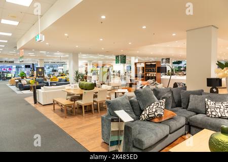 Domayne Harvey Norman Möbel und Haushaltswaren Geschäft in Sydney Verkauf Sofas, Stühle, Tische, für das Haus, NSW, Australien Stockfoto