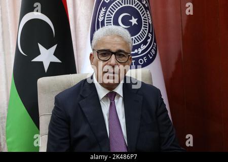 Sirte, Libyen. 30. September 2022. Der designierte Premierminister des Repräsentantenhauses (Hor), Fathi Bashagha, wurde am Sitz seiner Regierung in der zentralen Stadt Sirte gesehen, nachdem seine Regierung bei ihren Versuchen, von Tripolis aus zu arbeiten, gescheitert war, weil „sie kein Blut vergießen oder keine Spaltung entzünden wollte“ (Bild der Quelle: © Islam Alatrash/SOPA Images via ZUMA Press Wire) Quelle: ZUMA Press, Inc./Alamy Live News Stockfoto