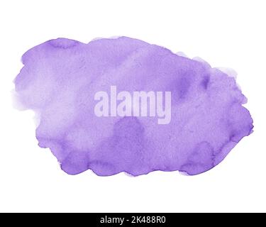 Aquarell lila Hintergrund mit Platz für Text isoliert. Lavendel-Aquarellfleck auf weißem Hintergrund. Stockfoto