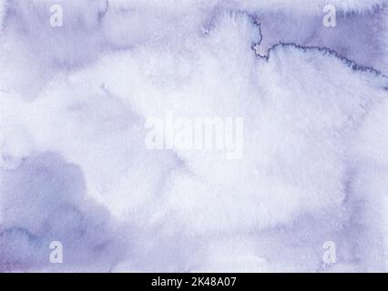Aquarell hellviolett Hintergrundstruktur. Pastellviolette Flecken auf Papier, handbemalt. Stockfoto