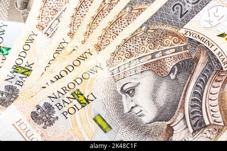 Polnische Banknoten großer Stückelungen, 200 und 500 Zlotys. Geld in polnischer Währung. Stockfoto