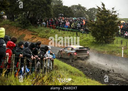 Auckland, Neuseeland. 01. Oktober 2022. 11 NEUVILLE Thierry (bel), WYDAEGHE Martijn (bel), Hyundai Shell Mobis World Rally Team, Hyundai i20 N Rally 1, Aktion während der Rallye Neuseeland 2022, 11. Runde der WRC World Rally Car Championship 2022, vom 29. September bis 2. Oktober 2022 in Auckland, Neuseeland - Foto: Nikos Katikis/DPPI/LiveMedia Credit: Independent Photo Agency/Alamy Live News Stockfoto