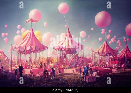 Pink Circus County Fair Festival. 3D Abbildung Stockfoto