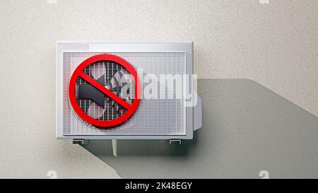 Konzept der Geräuschlosigkeit der Außeneinheit der Klimaanlage. 3D Rendern Stockfoto