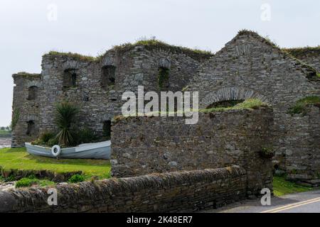 Die Ruinen eines alten Steingebäudes im Süden Irlands. Alte europäische Architektur. Die Ruinen von Arundel Grain Store, in der Nähe von Clonakilty, West Stockfoto