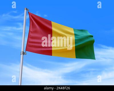 Schöne Guinea Flagge winkt im Wind mit Himmel Hintergrund - 3D Abbildung - 3D Rendern Stockfoto