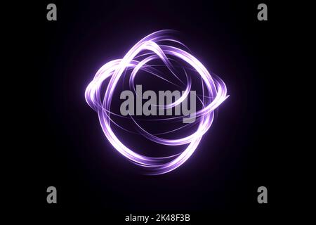 3D lila Fantasie Linie Hintergrund Tapete. Heller Blitz. Abstrakt glühender futuristischer Hintergrund mit Lichteffekt für kreatives Design. Line Art Stockfoto