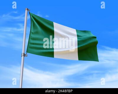 Schöne Nigeria Flagge winkt im Wind mit Himmel Hintergrund - 3D Abbildung - 3D Rendering Stockfoto