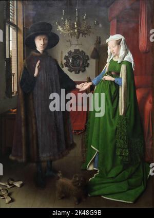 Das Arnolfini-Porträt des niederländischen Malers Jan van Eyck in der National Gallery, London, Großbritannien Stockfoto