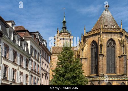 Das Martinsmünster in Colmar, Elsass, Frankreich | St. Martin's Church in Colmar, Elsass, Frankreich Stockfoto