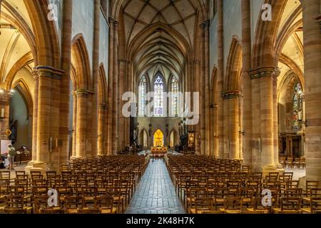 Innenraum des Martinsmünster in Colmar, Elsass, Frankreich | St. Martin's Church interior in Colmar, Elsass, Frankreich Stockfoto