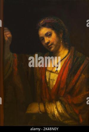 Eine junge Frau, die gegen eine Tür schiebt, Hendrickje Stoffels, Rembrandt, um 1656-1657, Gemaldegalerie, Berlin, Deutschland, Europa Stockfoto
