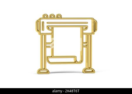 Goldenes 3D Plottersymbol auf weißem Hintergrund - 3D Render Stockfoto